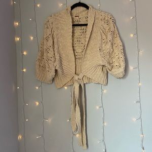 Free People Knitted Beige Short Sleeve Cardigan